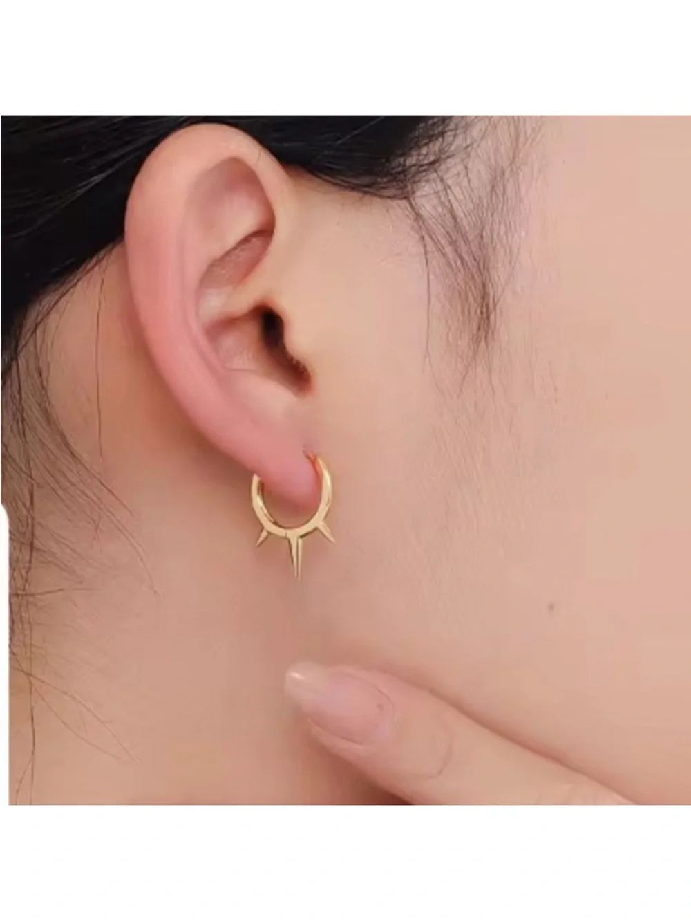 18K Gold Plated Silver Spike Hoop Earrings new